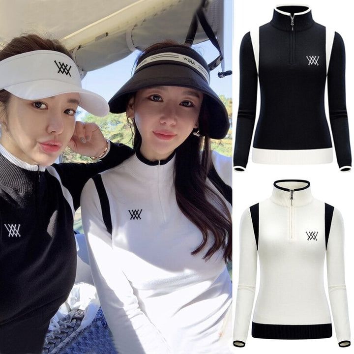 New Golf Wear Women'S Knitted Sweater Golf Jacket Autumn and Winter Golf Clothing Ladies Long Sleeved Sweater Bottomed Shirt